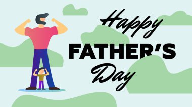 Mutlu baba gün tatil güçlü baba oğul Haritayı silah pazı kas haki arka plan vektör çizim tasarım kartı standı