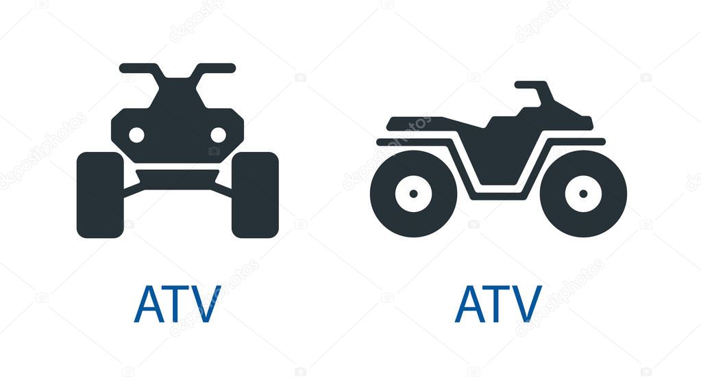 All-terrain vehicle Quad bike atv icon isolated front view off-road motorcycles set vector sign symbol
