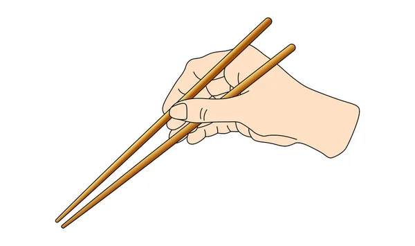 Hand hållande sushipinnar för rullar. Schema hur man håller använda asiatiska kinesiska Japan ätpinnar position instruktion. Vektor illustration isolerad — Stock vektor