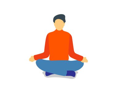 Yoga Lotus pozisyonunda oturan adam. Sakin erkek meditasyon. Girişimci zihinsel denge, stres rahatlama için ruhsal uygulamalar meşgul. Vektör Illustration