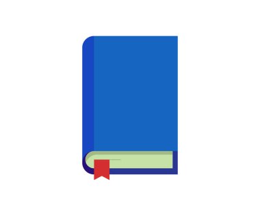 Mavi kapak kırmızı yer imi ile kapalı kitap. Eğitim düz vektör izole simgesi