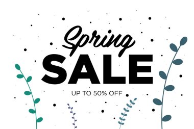 Bahar satış güzel çim ile promosyon afiş sunuyoruz. Özel indirimler mockup. Promosyonlar, dergiler, reklamlar, web siteleri için poster. Vektör karşılama illüstrasyon şablonu