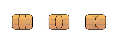 Banka plastik kredi veya banka ödeme kartı için Emv altın çip simgesi. Vektör sembolü illüstrasyon