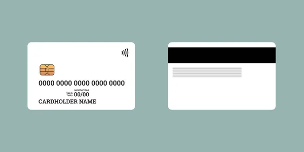 Bank plastic krediet of debet contactloze Smart Charge kaart voor-en achterkant met EMV-chip en magnetische streep. Lege ontwerpsjabloon mockup. Vector witte illustratie — Stockvector