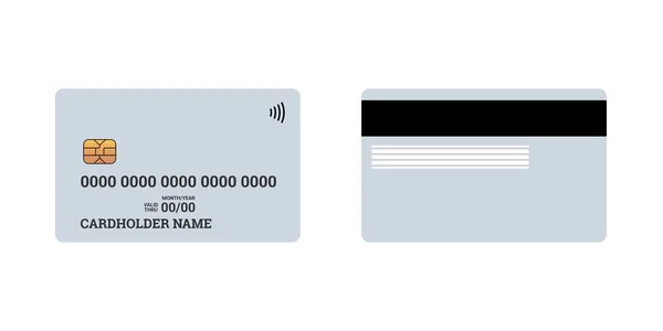 Bankkredit oder kontaktlose Smart Charge Card auf Vorder- und Rückseite mit emv-Chip und Magnetstreifen. leere Design-Vorlage-Attrappe. vektorgraue Abbildung — Stockvektor