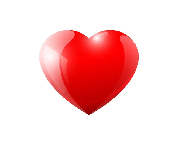 Red 3d volumetric heart. Shiny glossy love valentine romantic symbol on white background. Vector illustration — Stock Vector