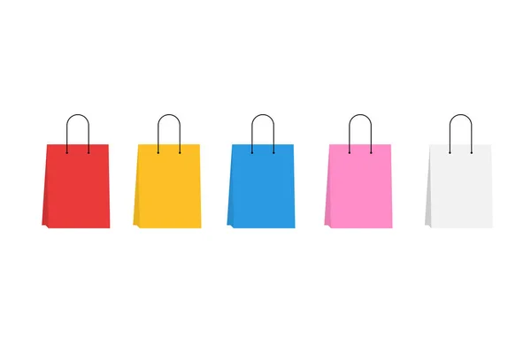 Conjunto de sacos de compras vazios coloridos. Ilustração Isolada por Vetor — Vetor de Stock