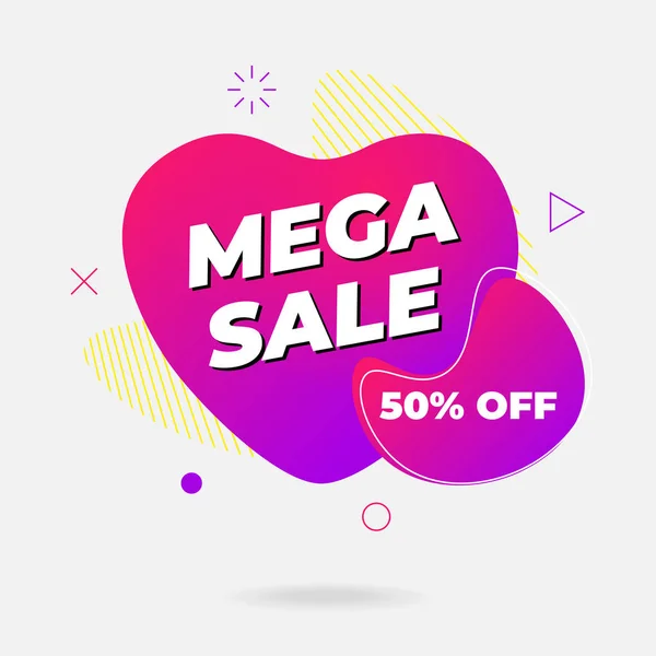 Sale banner template design. Mega sale on abstract liquid shape. Flat geometric gradient colored graphic element in heart fluid form. Vector illustration — Stock Vector