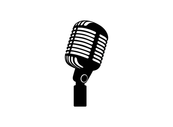 Ρετρό vintage μικρόφωνο διάνυσμα σε λευκό φόντο. Μικρόφωνο σιλουέτα. Μουσική, φωνή, εικονίδιο εγγραφής. Το σύμβολο του στούντιο ηχογράφησης. Εικόνα διανυσματικού διανύσματος με επίπεδη στίδα — Διανυσματικό Αρχείο