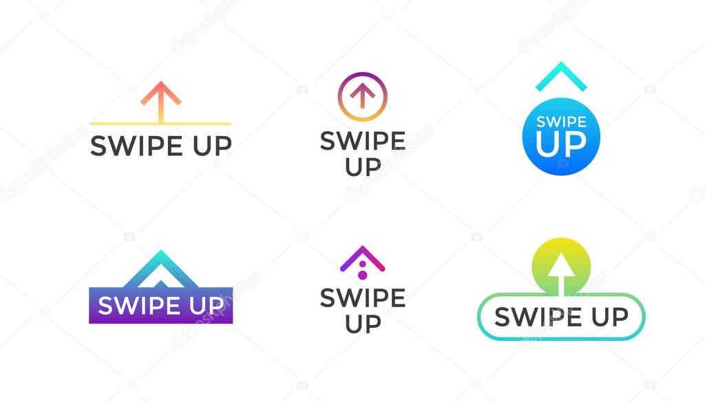 Swipe up button icon set. Application and social network scroll arrow pictogram for stories design blogger. Vector modern gradient style