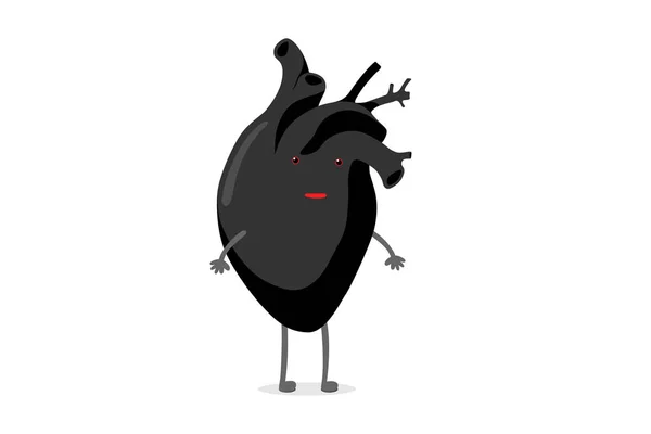 Racisme concept. Cartoon hart karakter Emoji verwarring emotie. Vector zwart kleur bloedsomloop orgel illustratie — Stockvector