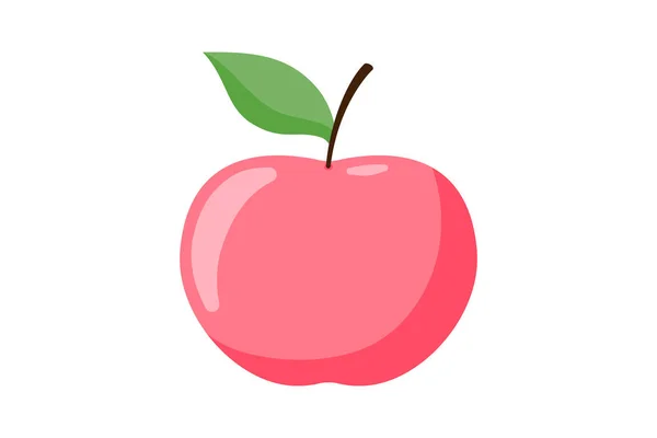 Fruta manzana roja con hoja verde. Ilustración vectorial plana — Vector de stock