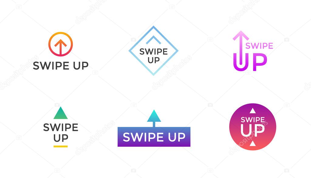 Swipe up button icon set. Application and social network scroll arrow pictogram for stories design blogger. Vector flat modern gradient style