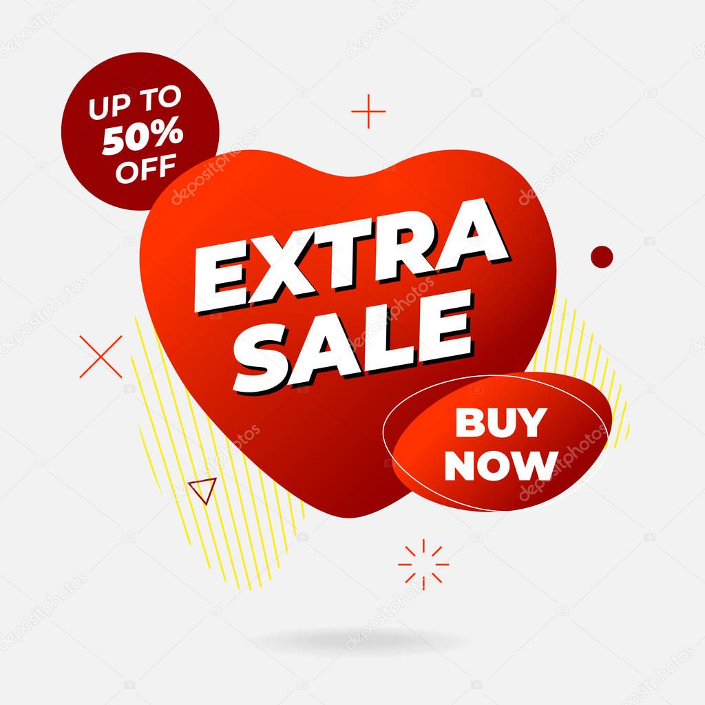 Extra sale banner template design. Buy now offer on abstract liquid shape. Geometric gradient colored graphic element in fluid form. Vector illustration tag for marketing poster or brochure