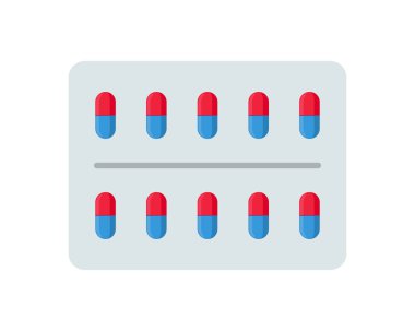 Hastalık ve ağrı tedavisi için hap kapsülleri ile Blister. Tablet vitamin antibiyotik aspirin için tıbbi ilaç paketi. Yalıtılmış paketin vektör düz çizimleri