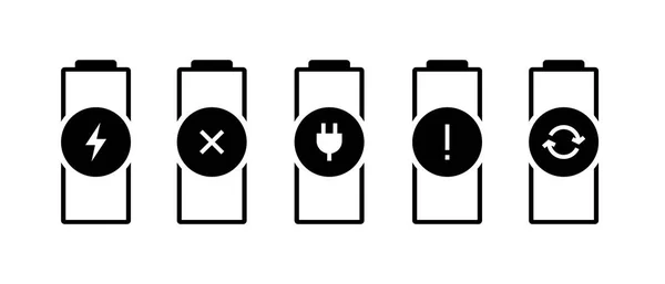 Batterieladeanzeige Statussymbol gesetzt. Defekter Akku muss defekt sein, Ladefehler ersetzt Piktogramme. Vektorillustration — Stockvektor