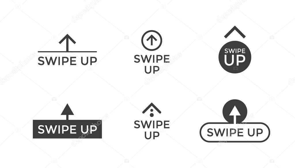 Swipe up button scroll pictogram icon set for blogger web ui design. Vector arrow up for application and social network stories. Eps illustration