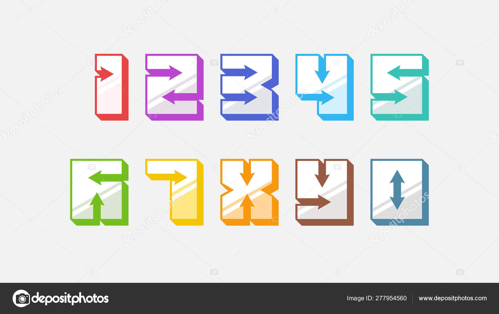 Numbers Colourful Set 3d Vintage Style With Arrows Trendy