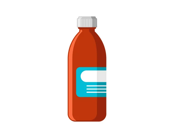 Медицинская коричневая стеклянная бутылка. Фармацевтическая колба с наклейкой. Медикаментозное лечение векторная иллюстрация — стоковый вектор
