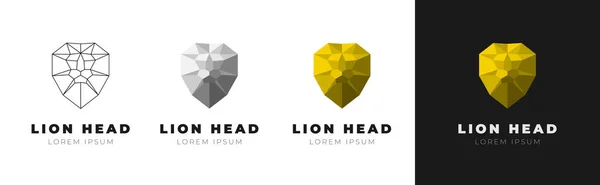 Creatieve geometrische veelhoekige driehoekige Lion Head set. Lineaire contour grijs goud versies. Vector illustratie embleem — Stockvector