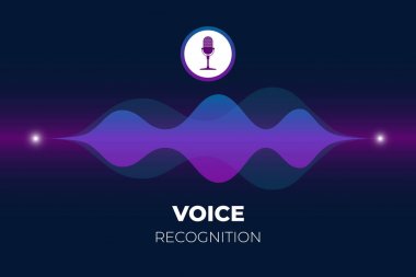 Personal assistant and voice recognition concept. Microphone button with bright gradient sound waves. Soundwave intelligent technologies flat vector illustration clipart
