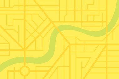 Nehir ile Şehir sokak haritası planı. Vektör sarı kasaba renk illüstrasyon şema