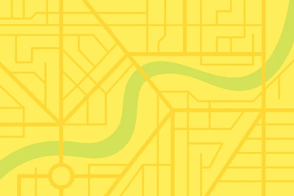 Mappa stradale della città con fiume. Schema di illustrazione a colori della città gialla vettoriale — Vettoriale Stock