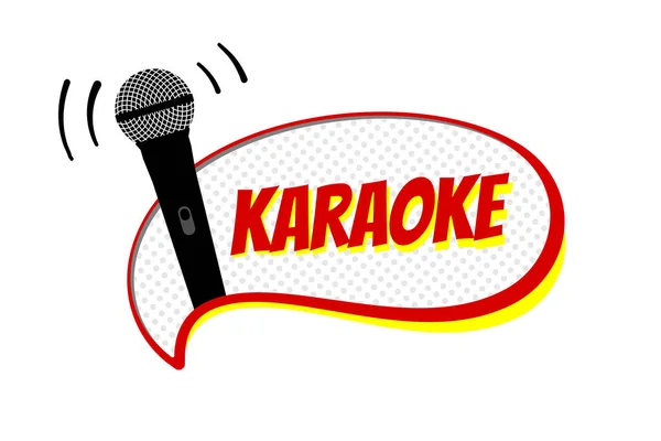 Karaoke guion de fiesta nocturna en el emblema de la burbuja del discurso de tira cómica. Escenario clásico micrófono vector ilustración entretenimiento plantilla — Vector de stock