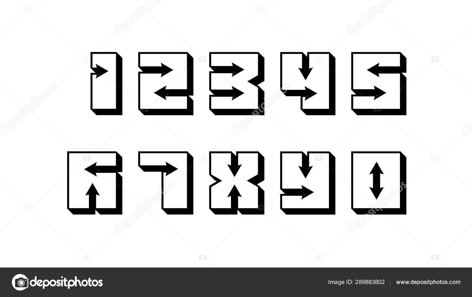 Numbers 123 Colourful Set In 3d Regular Retro Style With Arrows In
