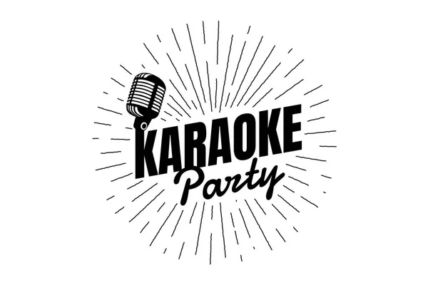 Karaoke noche de fiesta show en vivo abierto signo de micrófono. Micrófono vintage con rayas de línea. Retro mic vector música vida nocturna evento ilustración — Vector de stock