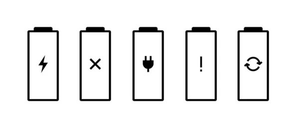 Statusikon uppsättning för batteriets laddningsindikator. Prylar ackumulator defekt trasiga behöver laddning fel Ersätt piktogram. Vector Power ladda Sign illustration — Stock vektor