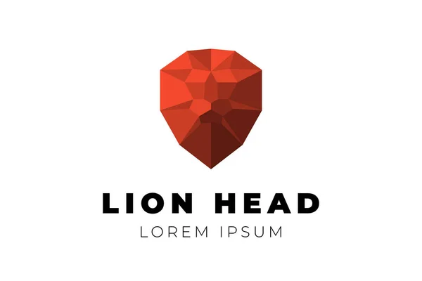 Poligonal geometrik düşük poli aslan kafası. Üçgen origami çokgen kırmızı vektör illüstrasyon — Stok Vektör