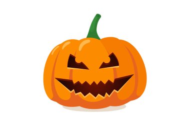 Korkunç ürkütücü gülümseme kabak jack o fener ürpertici dişleri ile. Cadılar Bayramı tatil kutlama geleneksel dekorasyon sembolü. Beyaz arka planda yalıtılmış vektör çizimi
