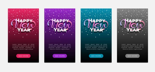 Happy New Year text hand drawn acrylic calligraphic lettering blogger stories banner design template. Merry Christmas holiday typography greeting gift story poster set. Vector illustration — Stock Vector