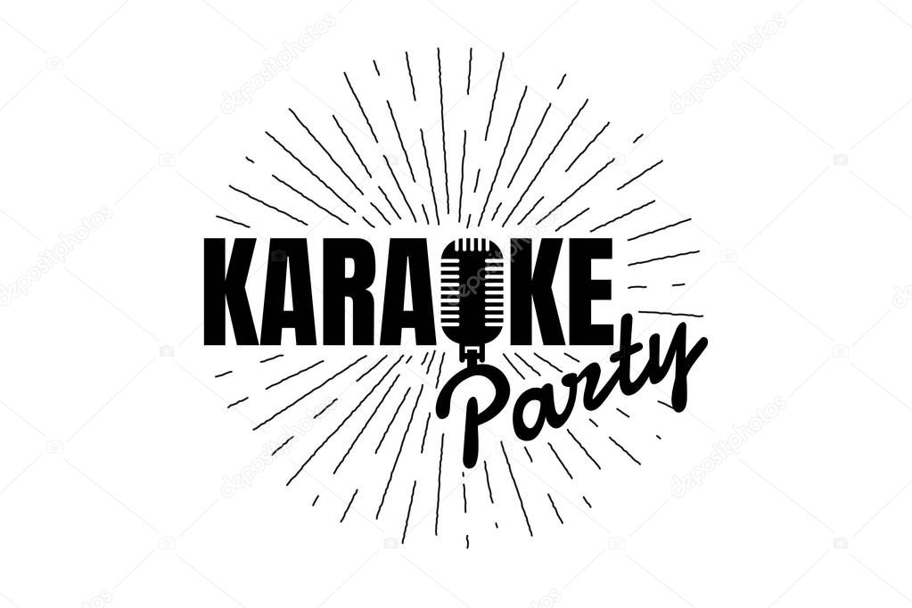 Karaoke party night live show open mike sign. Vintage microphone with line rays. Retro mic vector music nightlife event illustration for music poster