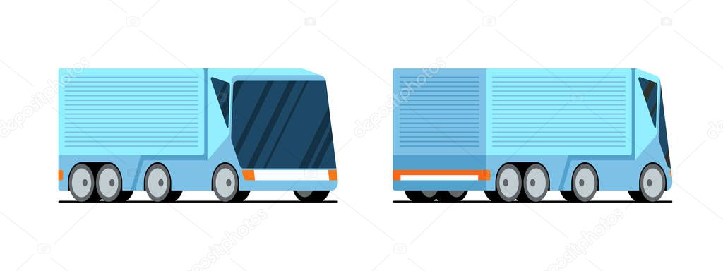 Modern cargo truck semi trailer isolated on white background. Futuristic business transport tracking delivery transport concept. Shipping vector illustration front back side view
