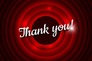 Kırmızı çember dalga ekran arka planında el yazısı başlığı için teşekkürler. Eski sinema tanıtım duyurusu vektör retro sahne poster tasviri