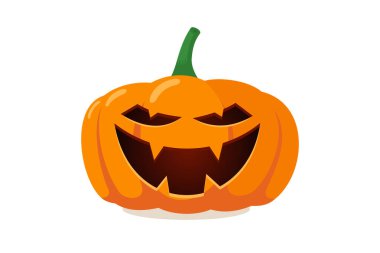 Ürkütücü hayalet gülüşlü ürkütücü balkabağı Jack O Lantern. Geleneksel mutlu bayramlar korku dekorasyonu şeytani sembolünü kutluyor. Düz vektör çizimi beyaz arkaplanda izole edildi