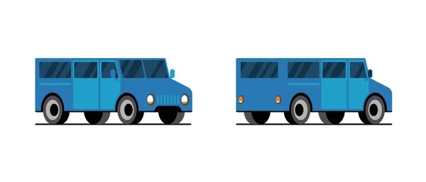 Niebieski minibus z tyłu z przodu. Samochód dostawczy minivana. Ilustracja transportu wektorowego — Wektor stockowy