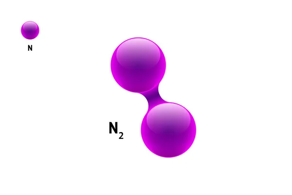 Chemistry model molecule nitrogen N2 scientific element formula. Integrated particles natural inorganic 3d azote molecular structure consisting. Two volume atom vector spheres — Stock Vector