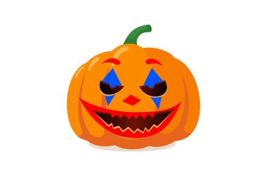 Ürkütücü hayalet palyaço gülüşlü ürkütücü balkabağı Jack O Lantern. Geleneksel mutlu bayramlar korku dekorasyonu şeytani sembolünü kutluyor. Vektör illüstrasyonu beyaz arkaplanda izole edildi