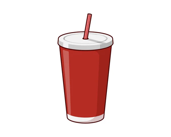 Plantilla de embalaje de papel desechable rojo o taza de bebida de plástico con paja para beber refrescos o cócteles de jugo fresco. Ilustración vectorial eps aislada sobre fondo blanco — Archivo Imágenes Vectoriales