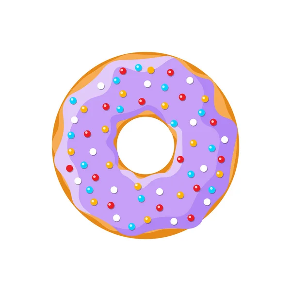 Dibujos Animados Sabroso Donut Aislado Sobre Fondo Blanco Vista Superior — Vector de stock