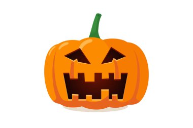 Korkunç hayalet suratlı, ürkütücü balkabağı Jack-o-Lantern. Geleneksel mutlu bayramlar korku dekorasyonu şeytani sembolünü kutluyor. Düz vektör çizimi izole edildi