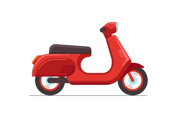 Red retro vintage scooter isolated on white bacground. Traditional recreational motorcycle transport. Moped delivery symbol vector illustration — Stock Vector