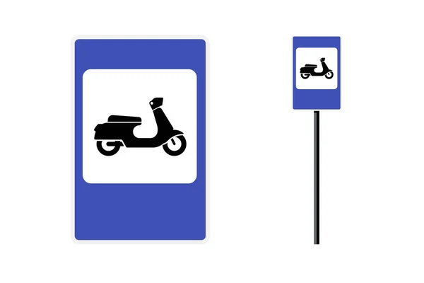 Moped motorcykel parkeringsplats blå rektangulär vägskylt för stadstrafik. Vektor retro motorcykel motorcykel trafikreglering vägskylt isolerad illustration — Stock vektor