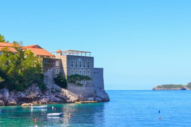 Saint Stephen'ın Adası, Karadağ 14 Eylül 2017: Sveti Stefan (St. Stefan) Adası Adriyatik Denizi, Karadağ