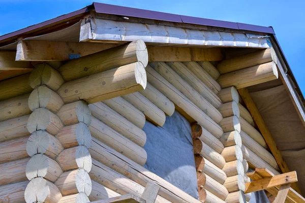 Construção Uma Casa Madeira Feita Troncos Casa Ecológica — Fotografia de Stock