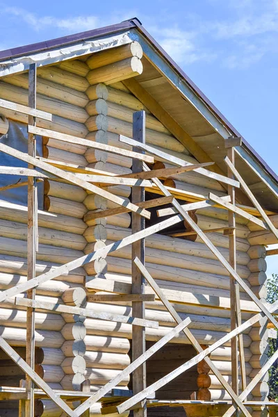 Bau Eines Holzhauses Aus Baumstämmen Ökologisches Haus — Stockfoto