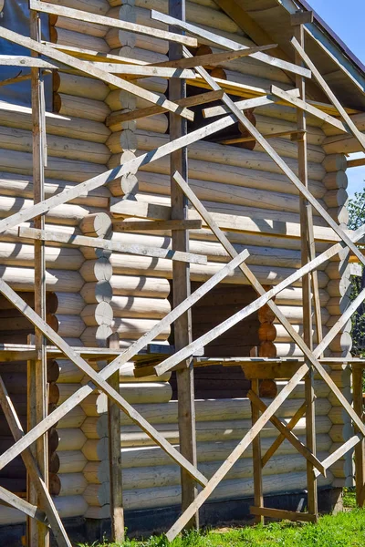 Construção Uma Casa Madeira Feita Troncos Casa Ecológica — Fotografia de Stock